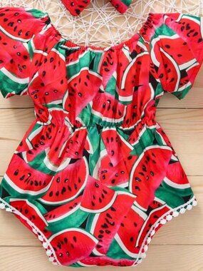 Shein Watermelon Print Baby Romper, Size 3-6 Months